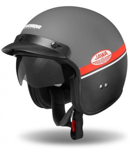 Open Face Helmets Cassida: Motorcycle Helmet Cassida Oxygen Jawa OHC 2023 Gray Matte/Red/Black/White