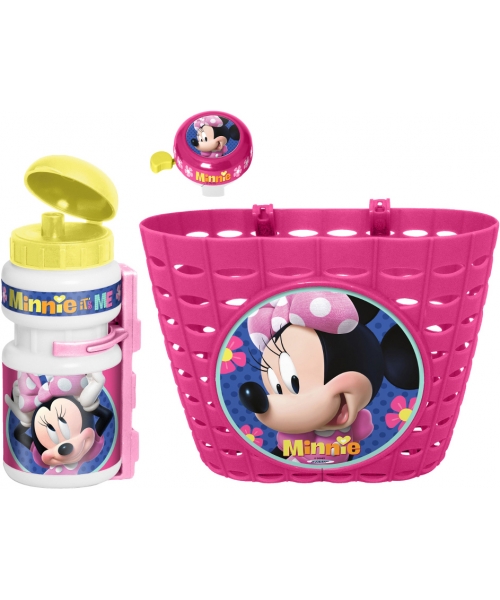 Kindad ja kiivrid Minnie: Laste jalgrattakomplekt (korv, kell, veepudel) Minnie Mouse