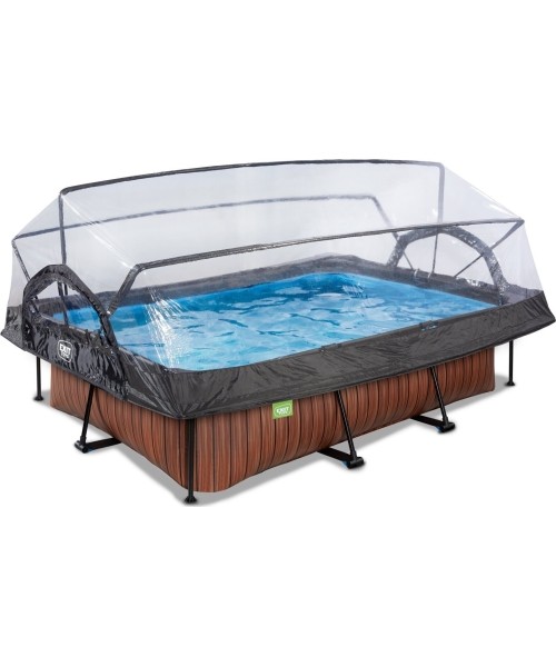 Above Ground Pools Exit: Baseinas EXIT Wood 220x150x65cm su stogeliu ir pompa su filtru - rudas