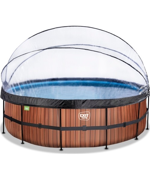 Above Ground Pools Exit: EXIT Wood pool ø488x122cm with sand filter pump and dome - brown