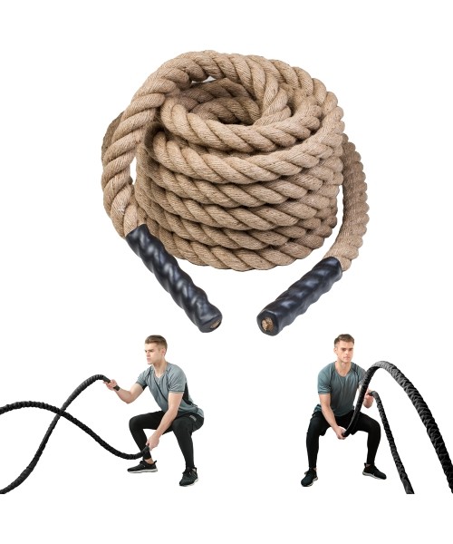 Battle Ropes inSPORTline: Natūrali jėgos-kovos virvė iš sizalio inSPORTline Waverope Base 15m 50mm 15,8kg