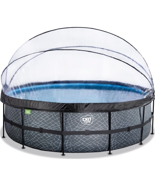 Above Ground Pools Exit: EXIT Stone pool ø488x122cm with sand filter pump and dome and heat pump - grey