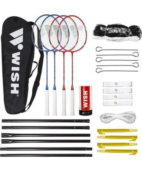 Badminton Sets Wish: ALUMTEC 5566 BADMINTONO RINKINYS 4 VNT. +3 VNT. RAKETĖS+TINKLAS+LYNAI PAGEIDAVIMAS