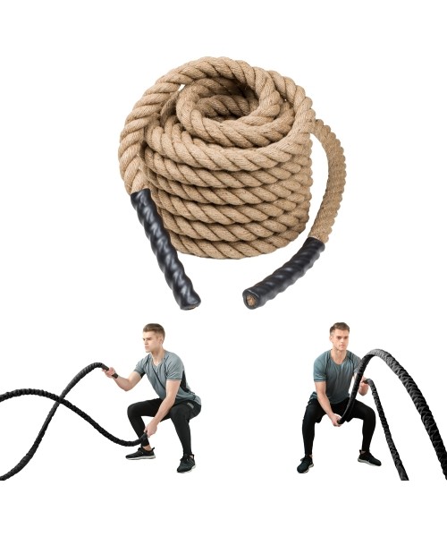 Battle Ropes inSPORTline: Natūrali jėgos-kovos virvė iš sizalio inSPORTline Waverope Base 15m 40mm 9,6kg