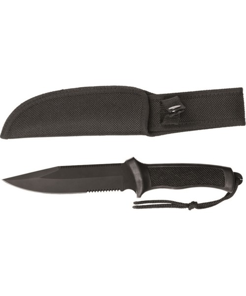 Hunting and Survival Knives MIL-TEC: BLACK COMBAT KNIFE WITH RUBBER HANDLE