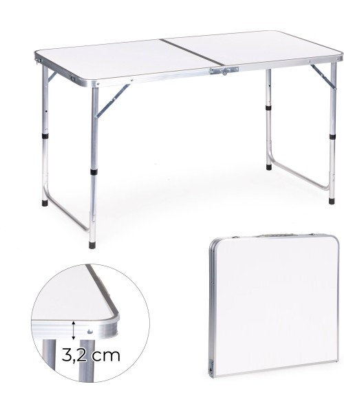 Tables ModernHOME: Turistinis stalas sulankstomas stalas kempingo baltas viršus 120 x 60 cm