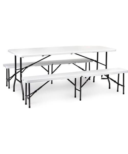 Tables ModernHOME: Maitinimo stalas 180 cm + 2 suolai banketinis rinkinys baltas