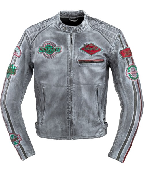 W-TEC: Vyriškas odinis moto švarkas W-TEC Sheawen Worn Grey