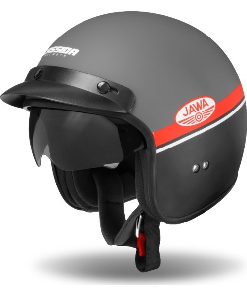 Avatud näoga kiivrid Cassida: Motorcycle Helmet Cassida Oxygen Jawa OHC 2023 Gray Matte/Red/Black/White