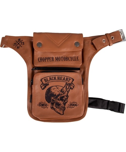 Thigh Bags W-TEC Black Heart: Motorcycle Thigh Bag W-TEC Black Heart Devil Skull Brown Leather