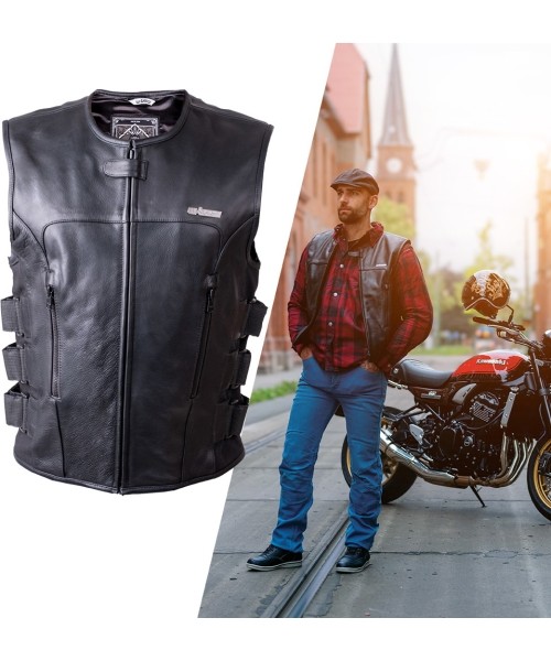 Mootorratta vestid W-TEC: Leather Motorcycle Vest W-TEC Trabacho