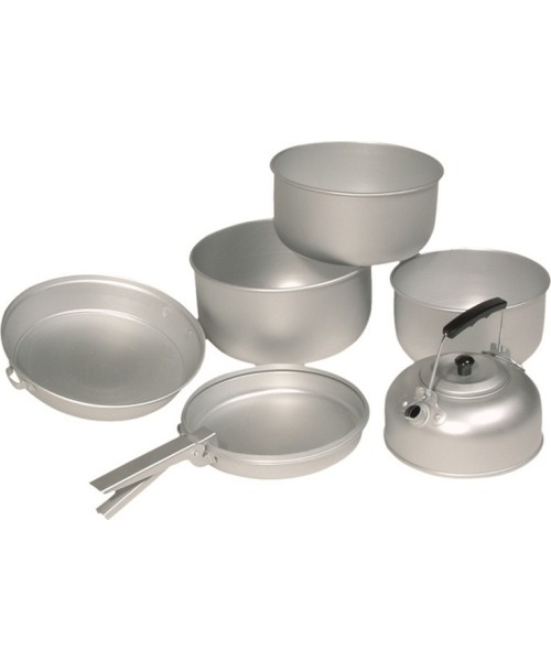 Dishes MIL-TEC: ALU COOK-SET (3 COOK POTS,PAN,TEA POT)