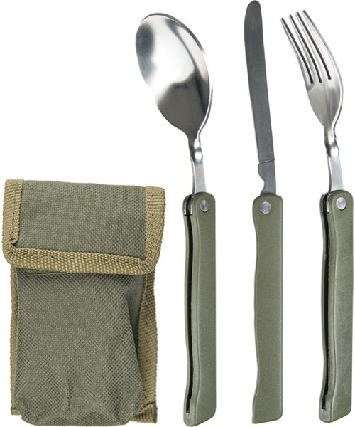 Cutlery MIL-TEC: FOLDABLE 3-PC OD EATING UTENSIL W. POUCH