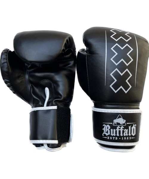 Boksikindad Buffalo: "Buffalo Outrage" bokso pirštinės juodai baltos 16oz