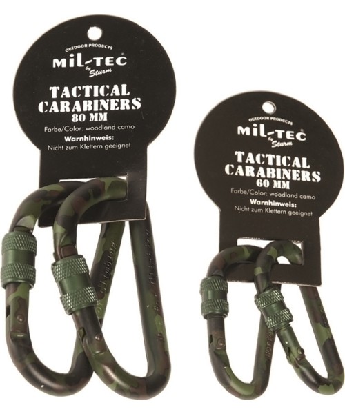 Ellujäämise tööriistad ja komplektid MIL-TEC: WOODLAND 80MM TACTICAL CARABINER (PAIR)