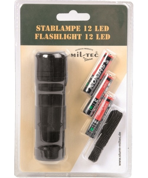 Taskulambid MIL-TEC: BLACK 12 LED (3AAA) FLASHLIGHT