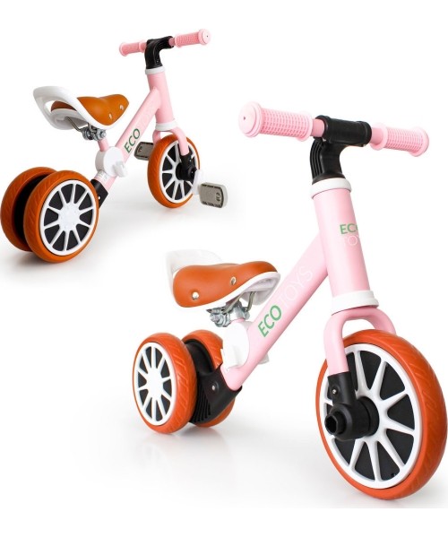 Laste tõukerattad Eco Toys: Balansinis dviratukas su pedalais Ecotoys 2in1, rožinis