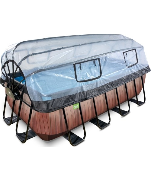 Above Ground Pools Exit: EXIT Wood pool 400x200x122cm with sand filter pump and dome - brown