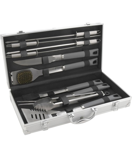 Grill Tools and Accessories Cattara: Grilio įrankių rinkinys Cattara Gray Line – 11 vnt., aliumininis dėklas