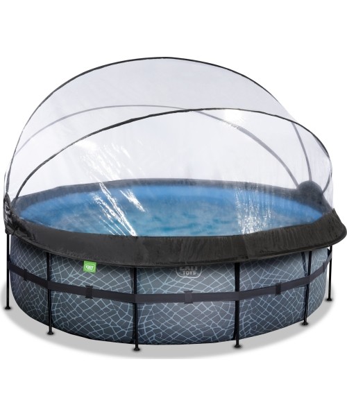 Above Ground Pools Exit: EXIT Stone pool ø427x122cm with sand filter pump and dome and heat pump - grey
