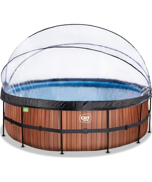 Above Ground Pools Exit: Baseinas EXIT Wood ø450 x 122 cm su stogeliu, pompa su smėlio filtru ir šildymo pompa
