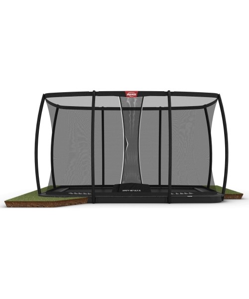 Maasisse paigaldatavad batuudid BERG: BERG Ultim Champion FlatGround 410 Grey + Safety Net DLX XL