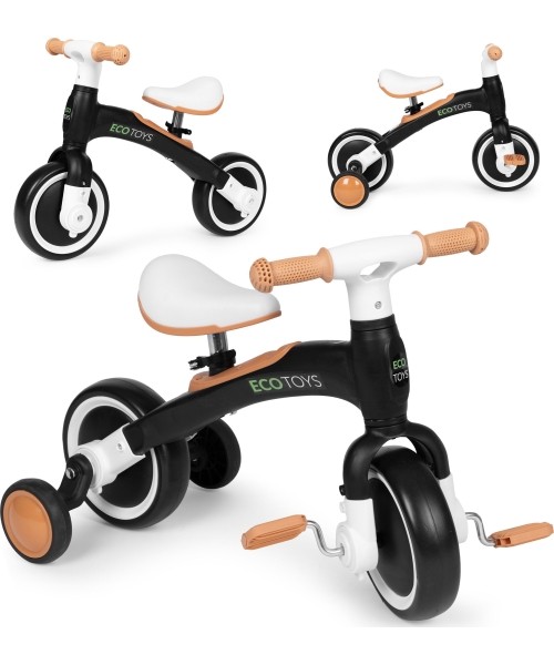 Laste tõukerattad Eco Toys: Krosinis dviratis su pedalais - mokomieji šoniniai ratai 3in1 juodos spalvos ECOTOYS