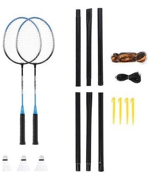 Badminton Sets Nils: Badmintono rinkinys Nils NRZ012, plienas, 2 raketės, 3 badmintono plunksniukai, tinklas 195 x 22 cm, dėklas