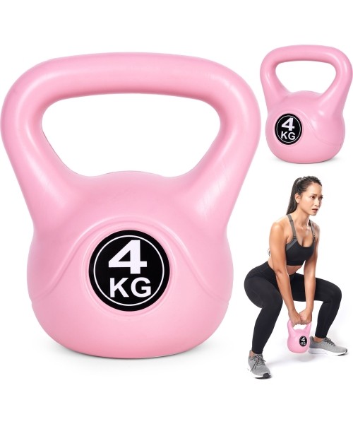 Aeroobika hantlid ModernHOME: Kettlebell kettle 4kg pratybų hantelis kamuolys fitneso svoris rožinis ModernHome