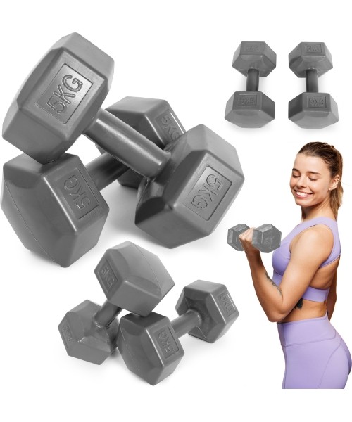 Dumbbells for Aerobics ModernHOME: Hexagonal dumbbells set 2x5 kg exercise weights fitness weights gray ModernHome