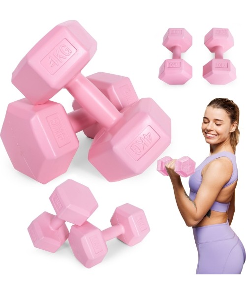 Dumbbells for Aerobics ModernHOME: Hexagonal dumbbells set 2x4 kg exercise weights fitness weights pink ModernHome