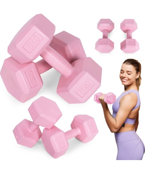 Aeroobika hantlid ModernHOME: Kuusnurkne hantlite komplekt 2x3 kg treening kaalu fitness kaalu roosa ModernHome