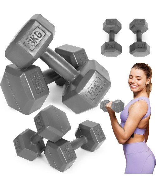 Dumbbells for Aerobics ModernHOME: Hexagonal dumbbells set 2x3 kg exercise weights fitness weights gray ModernHome