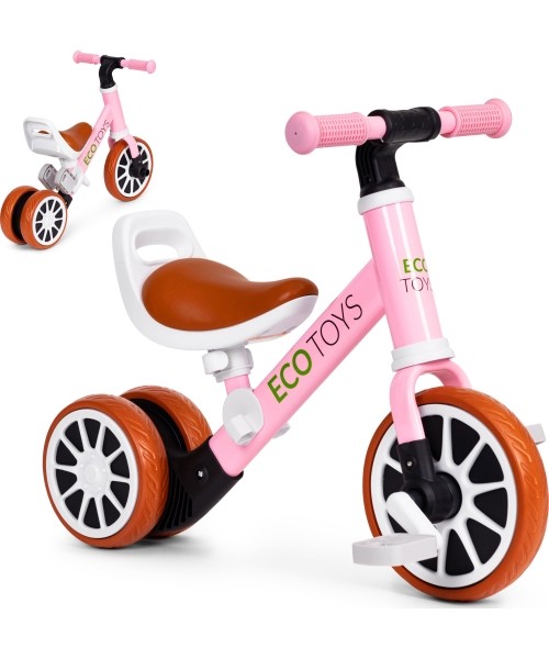 Children's Scooters Eco Toys: Krosinis triratukas su pedalais 2in1 rožinės spalvos ECOTOYS