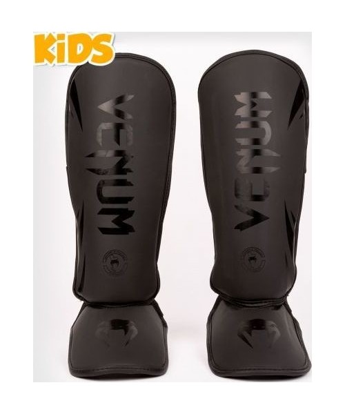 Leg Protection Venum: Venum Challenger Kids Shin Guards - Black/Black