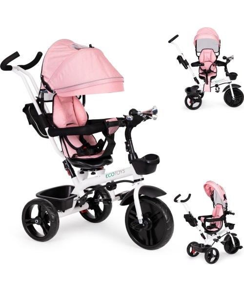 Children's Scooters Eco Toys: Triratukas triratukas vežimėlis su pasukama sėdyne 360* Pink ECOTOYS