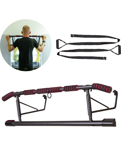 Lõuatõmbe trenažöörid inSPORTline: Durų staktos skersinis su treniruočių diržais inSPORTline HR5003 70–92cm (iki 200kg)