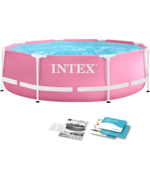 Maapealsed basseinid Intex: Vaikiškas apvalus baseinas su rėmais 244x76 cm rožinės spalvos INTEX 28290