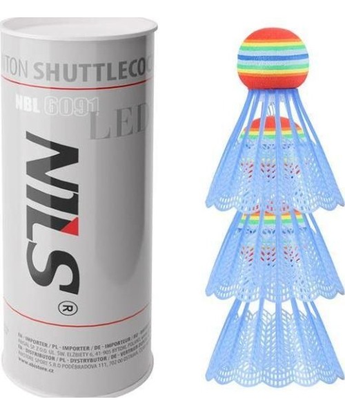 Sulgpallid Nils: Nailoniniai badmintono plunksniukai Nils NBL6091, LED, 3 vnt.
