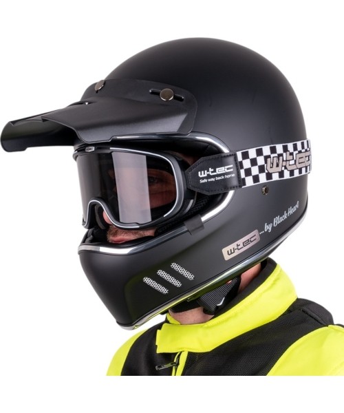 Motokross kiivrid W-TEC Black Heart: Motociklininko šalmas W-TEC Black Heart Retron su "Chesster" akiniais