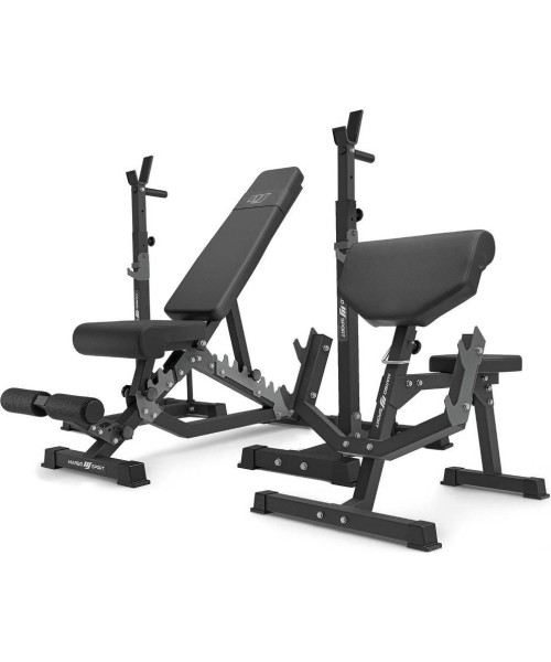 Barbell & Squat Stands Marbo Sport: Komplektas MS33_2.0 | Dvipusis suoliukas + daugiapakopiai štangos stovai (2 vnt.) su paga...